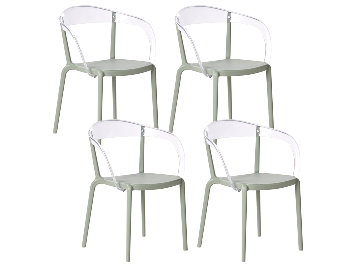 Conjunto De 4 Cadeiras De Jardim Beliani Malevizi De Polipropileno Verde Claro 45x45x77