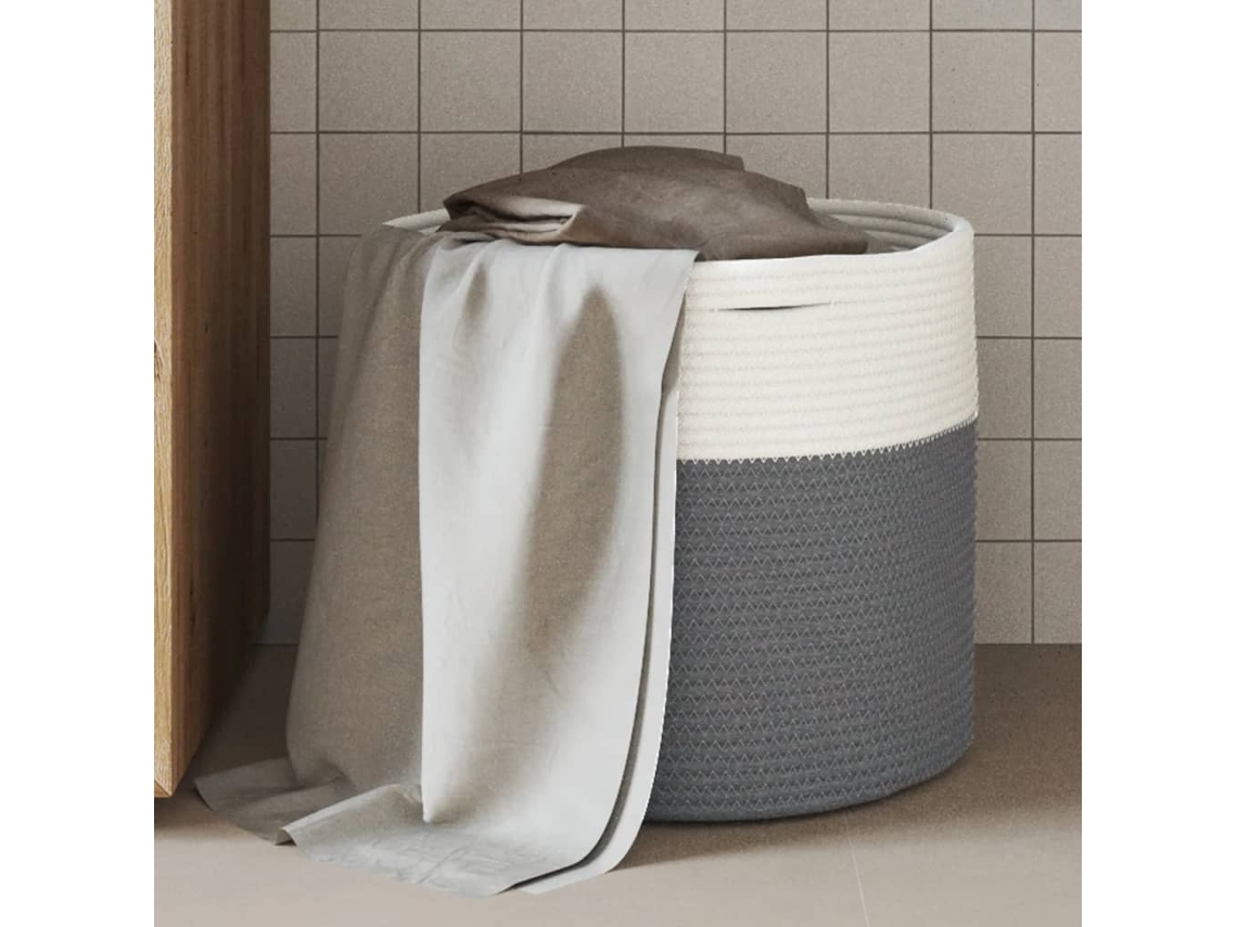 Vidaxl Cesto De Arrumação Ø40x35 Cm Algodão Cinzento E Branco