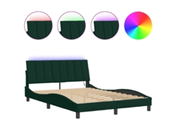 Estrutura de Cama com Led HANKO em Veludo Verde Escuro (140x190 cm)