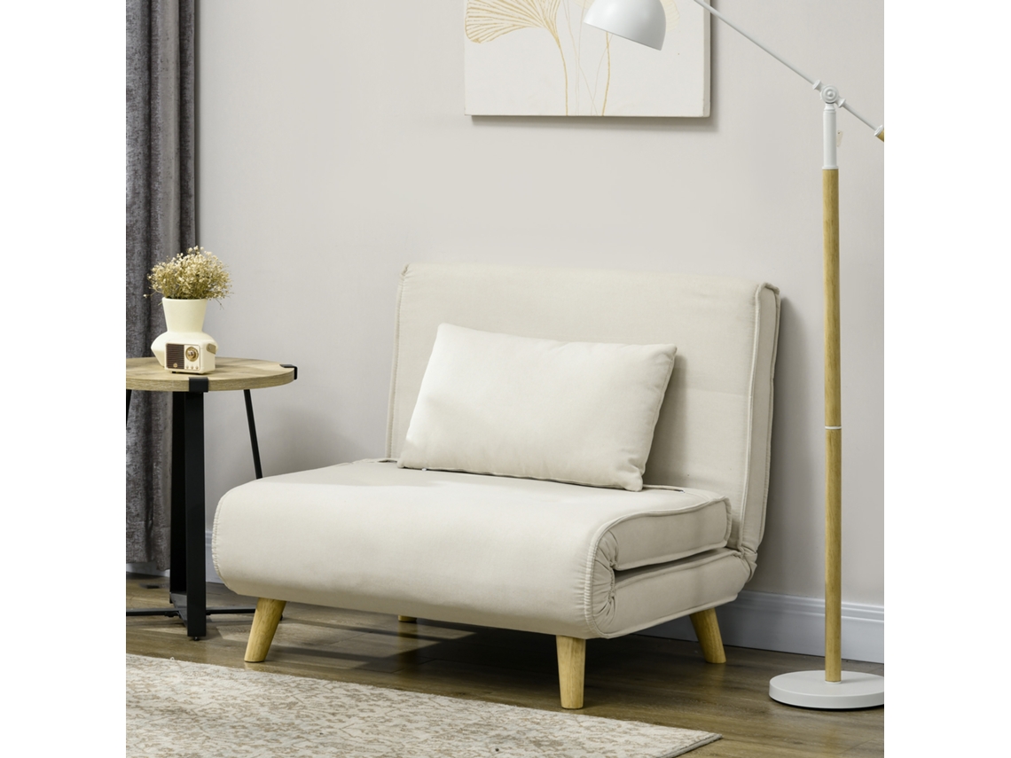 Sofá-cama Individual 3 Em 1 Dobrável, Encosto Reclinável E Almofada Inclusa, Ideal Para Sala Ou Quarto, 90x78x79 Cm, Na Cor Creme