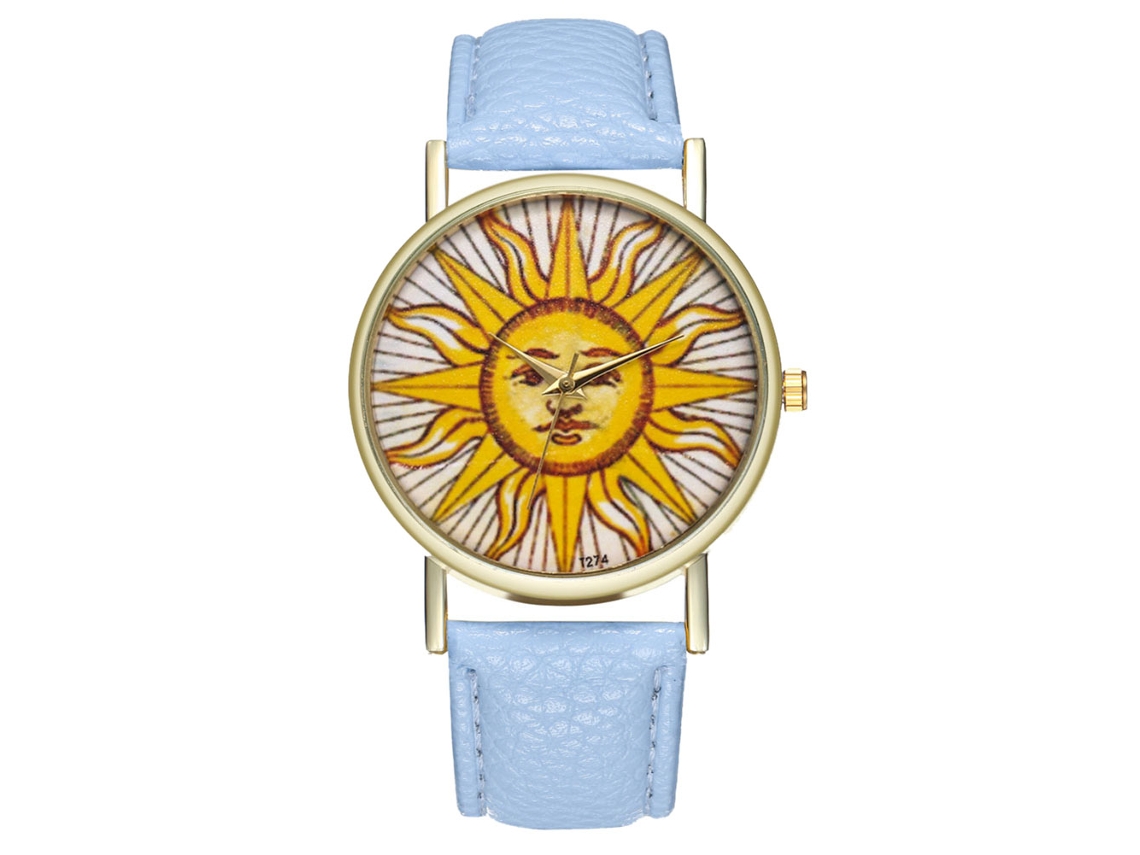 Relógio analógico de quartzo Zhoulianfa para homem e mulher com pulseira de PU (azul claro)
