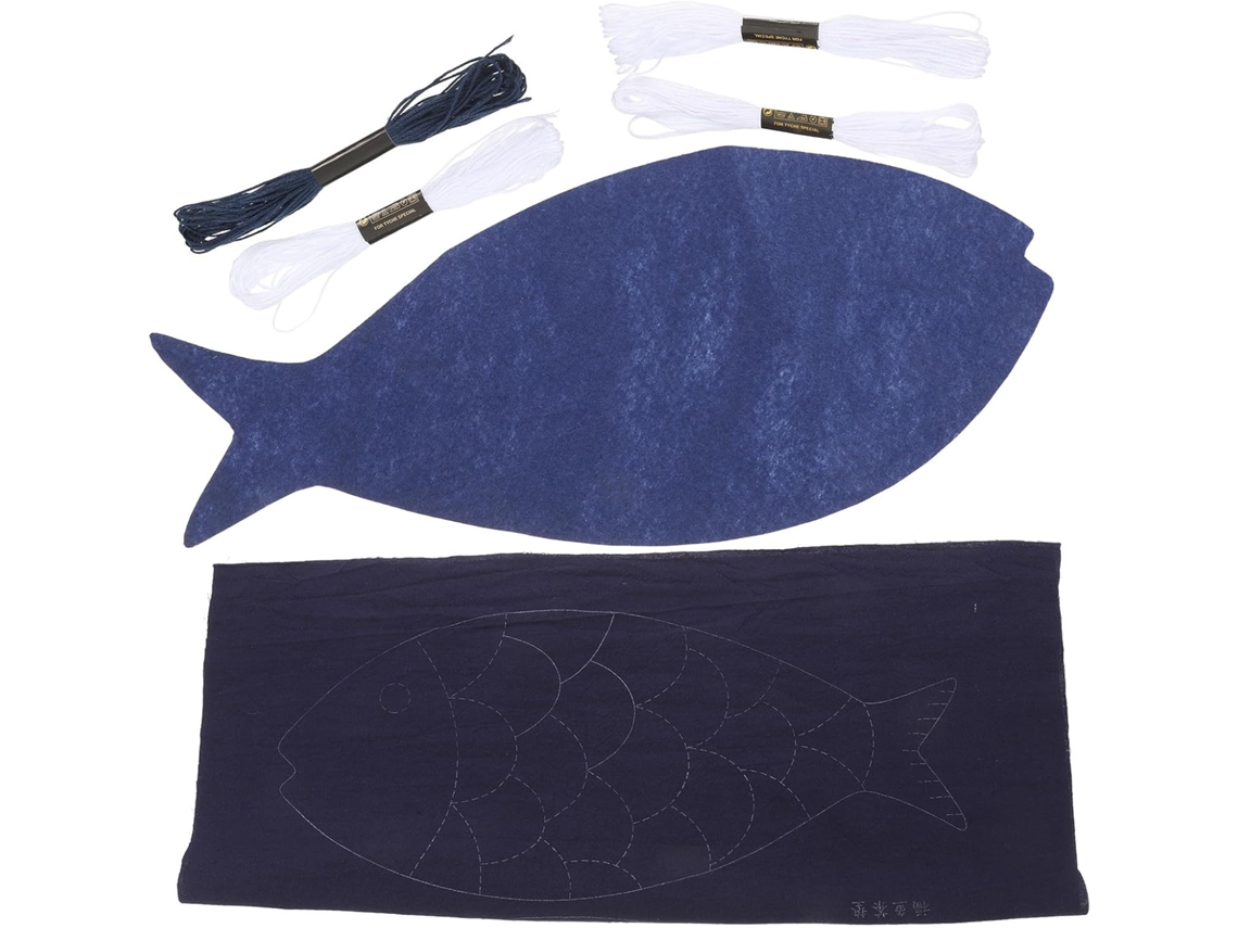 Kit de Costura para Porta Copos Sashiko com Estampa Peixe Adultos e Iniciantes. Completo Bordado CHABERLU