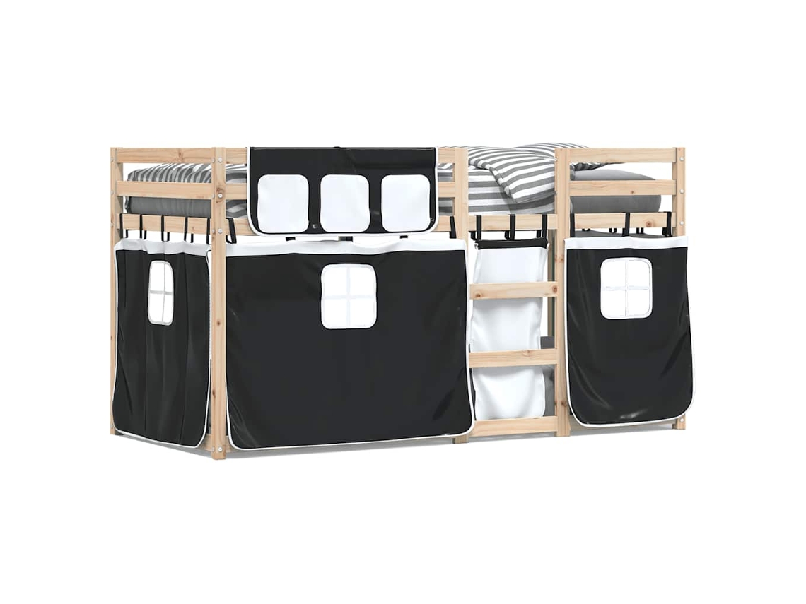 Beliche com Cortinas Pinho Maciço Branco e Preto MAISON EXCLUSIVE (90x200 cm)
