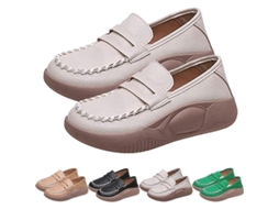 Zapatos De Couro Puro Com Sola Macia, Zapatos Ortopédicos Antiderrapantes Leves E Confortáveis Para Mulher Eu37 Bege Eu37 Bege