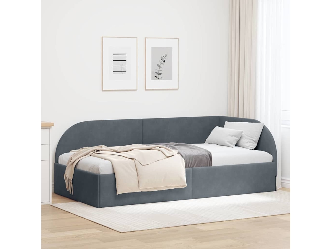 Vidaxl Estrutura De Cama De Canto Cinza Escuro 100 Cm X 200 Cm Veludo