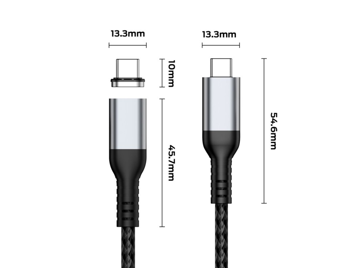 Cabo 100W Pd 4.0 Carregador Rápido Usb-C Cabos de Carregamento de Ímã Rápido Cabo de Dados Magnéticos Compatível com Macbook Pro Huawei Matebook Cinza