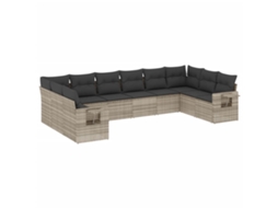 Conjunto 10 sofás jardim com almofadões VIDAXL vime PE cinzento-claro