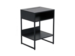 Mesa De Cabeceira Relaxdays, 2 Compartimentos Abertos, Suporte Para Telemóvel, 40 X 40 X 30 Cm, Quarto, Quadrada, Preta