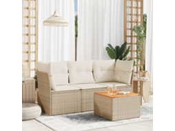 Vidaxl 4 Pcs Conjunto De Sofás Para Jardim C/ Almofadões Vime Pe Bege