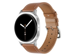 Bracelete Para Samsung Galaxy Watch 8 / 8 Classic - Couro Genuíno Com Fivela Prateada Em Aço Inoxidável - Marrom