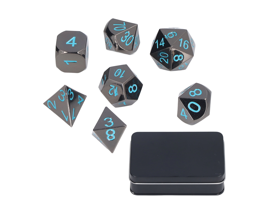 Conjunto De 7 Dados Metálicos Poliédricos Para Rpg Jogos De Tabuleiro Ensino Matemático