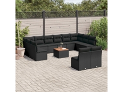 13 Pcs Conjunto De Sofás De Jardim Com Almofadões Vime Pe Preto Dkd Home Decor