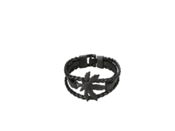Pulseira De Pu Tricot Multicamada Com Decoração De Folha De Maple Preta