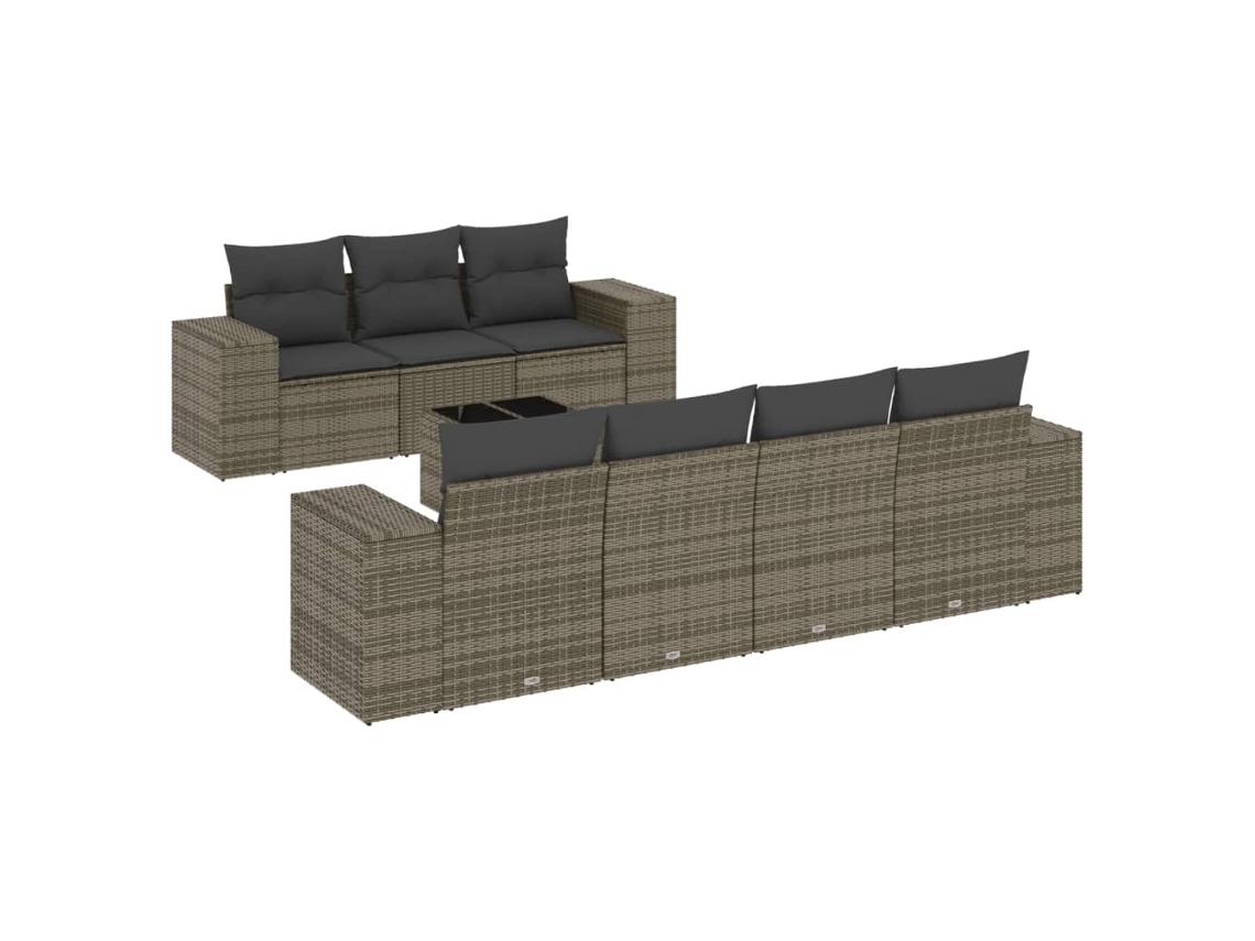 Conjunto de 8 Sofás de Jardim com Almofadões Vime Pe Cinzento MAISON EXCLUSIVE (8 pcs)