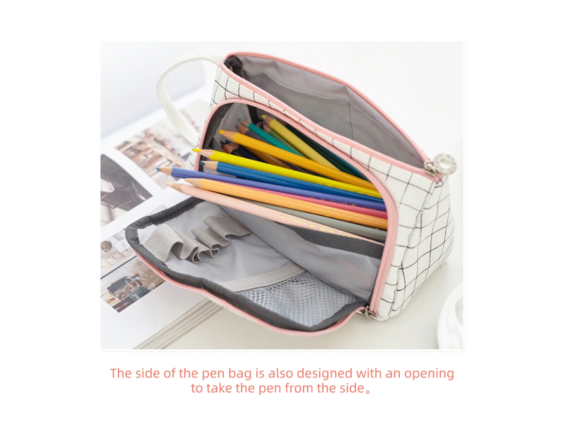 Estojo de Lápis Grande com Bolsa de Malha Organizador para Estudantes Meninas Pincéis de Maquiagem Stationery | S/MARCA