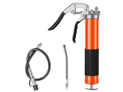 Pistola de Graxa 8000 Psi, com Empunhadura e Capacidade 0,4 L, Inclui Mangueira Flexível 46 Cm, 1 Tubo Extensão Rígido Bico Afiado para Automotiva