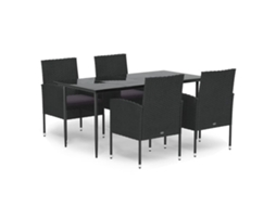 VIDAXL 5 Pcs Conjunto De Jantar P/ Jardim C/ Almofadões Vime Pe Preto