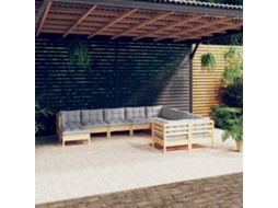 Vidaxl 10 Pcs Conjunto Lounge De Jardim C/ Almofadões Cinza Pinho
