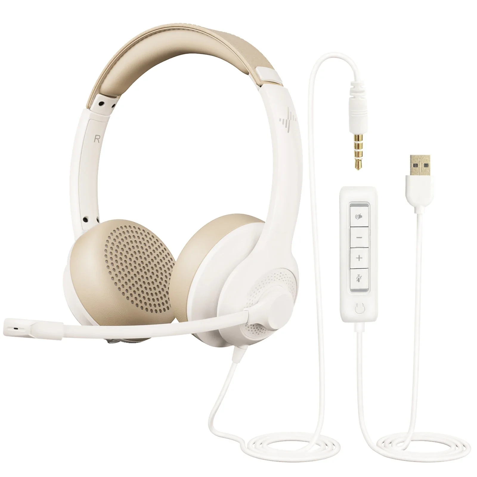 Fones De Ouvido Usb Com Fio (brancos), Microfone Com Cancelamento De Ruído E Controles Integrados.