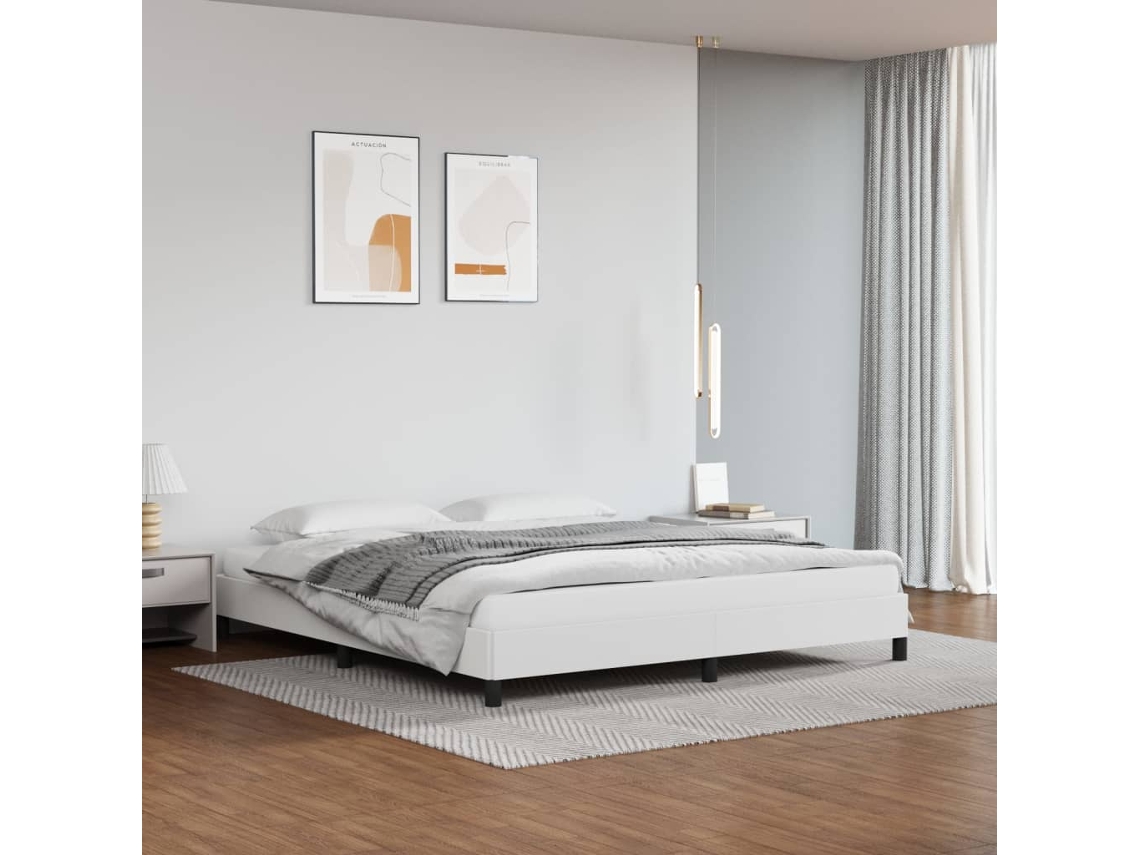 Vidaxl Estrutura De Cama 160x200 Cm Couro Artificial Branco