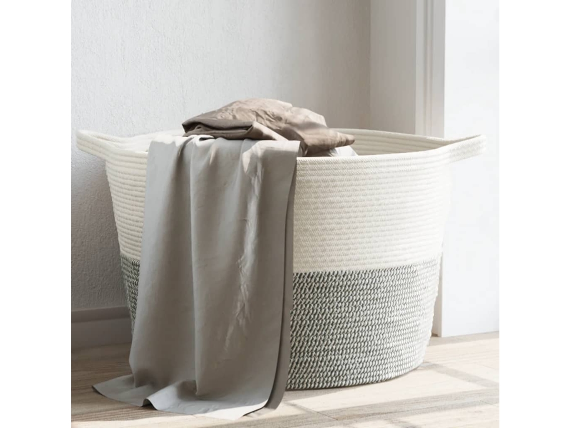 Vidaxl Cesto De Arrumação Ø60x36 Cm Algodão Cinzento E Branco