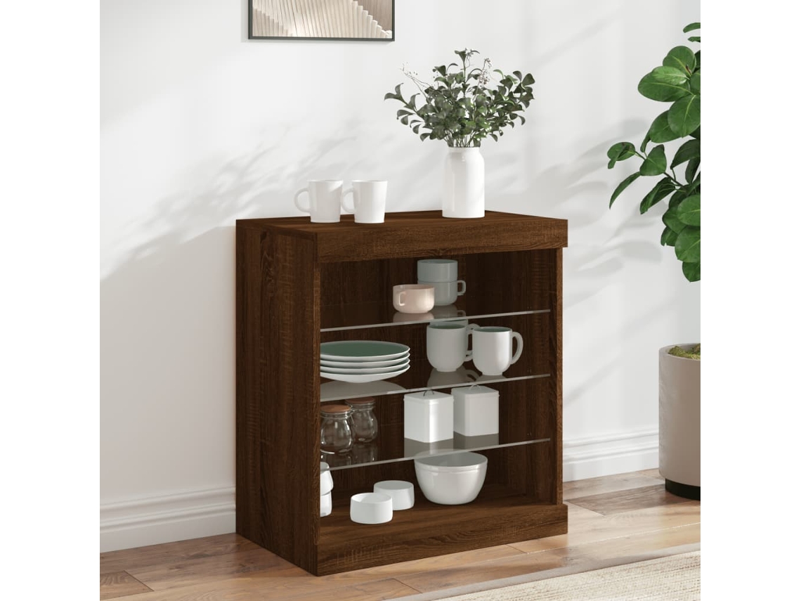 Vidaxl Aparador Com Luzes Led 60,5x37x67 Cm Carvalho Castanho