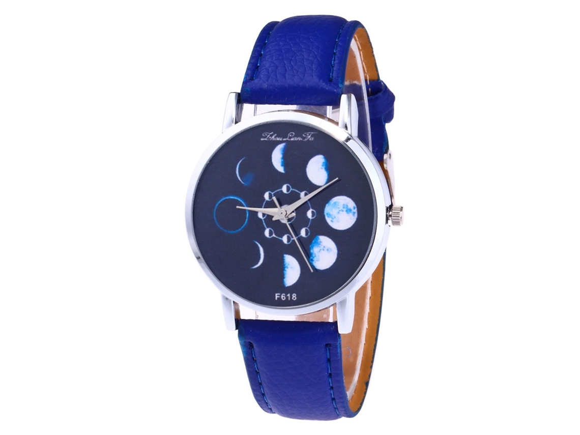 Relógio esportivo Zhoulianfa F618-a com pulseira de couro azul e mecanismo de quartzo, unissex.