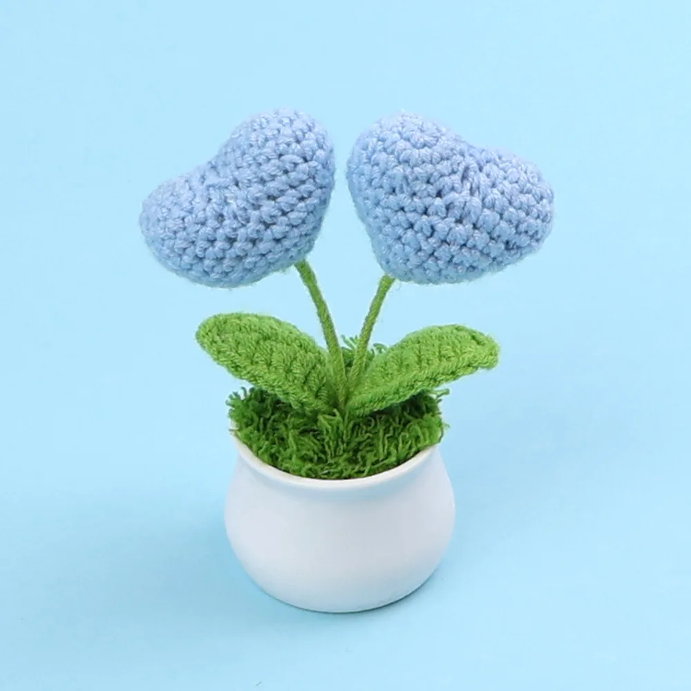 Vaso De Flores Em Formato De Coração Feito Em Crochê, Vaso De Flores Tricotado À Mão, Flores Tricotadas Criativas