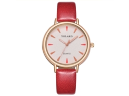 Relógio de Pulso Feminino Simples Casual de Quartzo com Pulseira de Couro Pu Vermelho