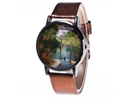 Reloj De Cuarzo Casual Para Hombre Y Mujer Con Correa De Cuero Pu Color Café