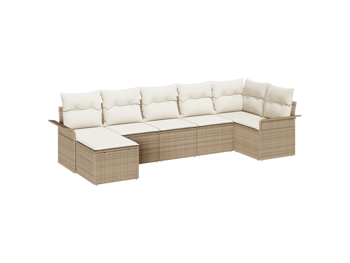 Conjunto 7 Sofá De Jardim Vidaxl Bege Vime Pe (297,5 X 132,5 X 69 Cm)