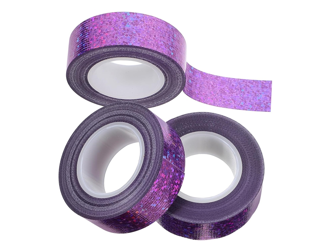 Fita Adesiva Com Glitter, 3 Rolos, Roxa, Alta Aderência