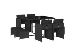 Conjunto de 9 Jantar para Jardim com Almofadões Vime Pe Preto MAISON EXCLUSIVE