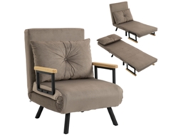Poltrona/cama CHEZMOI 4 em 1 com Encosto em 5 Posições, Madeira, Tecido Aveludado Marrom