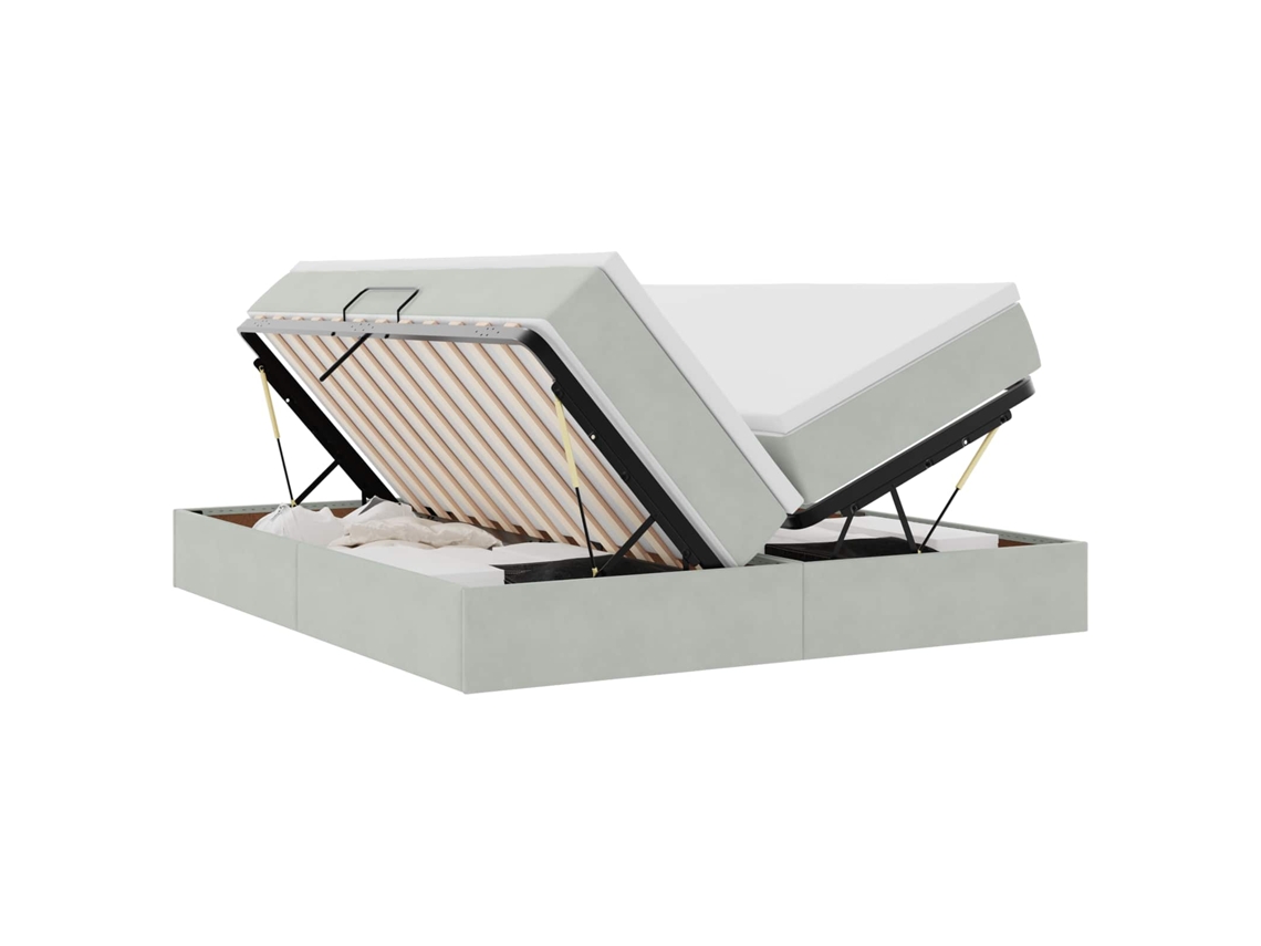 Conjunto 1 Cama Moderna Com Armazenamento Vidaxl Cinzento-claro Veludo (180 X 200 Cm)