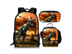 Mochila Escolar, Infantil, Estampa De Dinossauro Com Lancheira