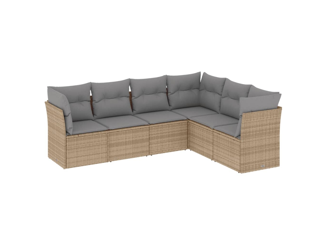 Conjunto 6 de sofás p/ jardim com almofadões VIDAXL vime PE bege