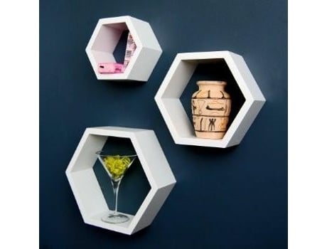3 Prateleiras Hexagonais de Madeira ARTEMIO