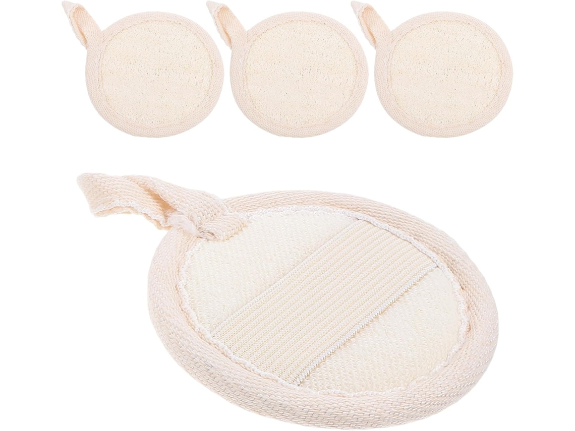Conjunto De 4 Esponjas De Banho De Bucha Vegetal Natural, 8 Cm, Em Tecido De Algodão, Para Esfoliação Corporal.