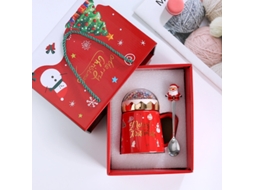 Caneca De Natal (vermelha) Com Tampa E Colher, Estampa De Papai Noel, Caneca De Cerâmica Criativa Em Estilo Europeu.
