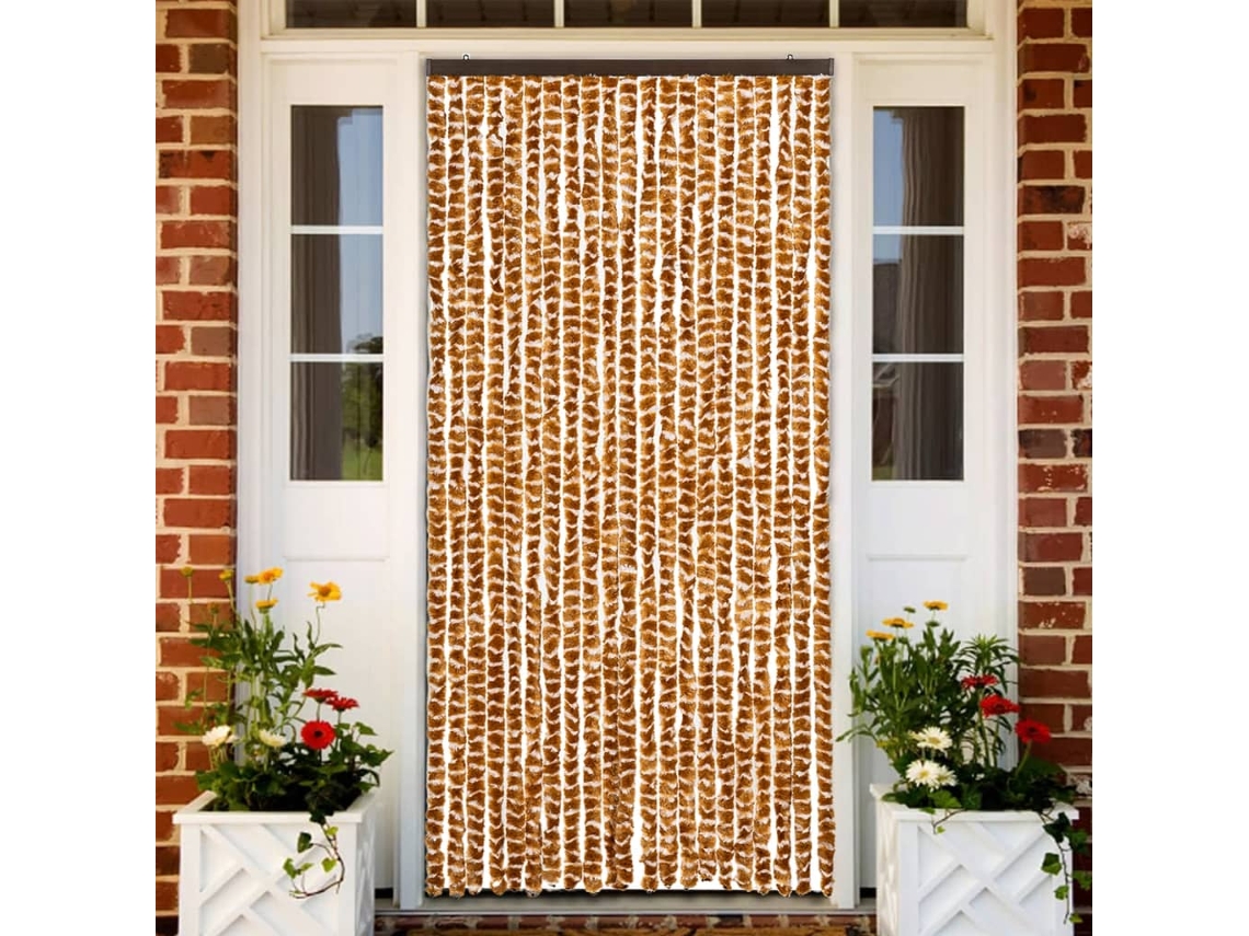 Vidaxl Cortina Anti-insetos 90x220 Cm Chenille Ocre E Branco