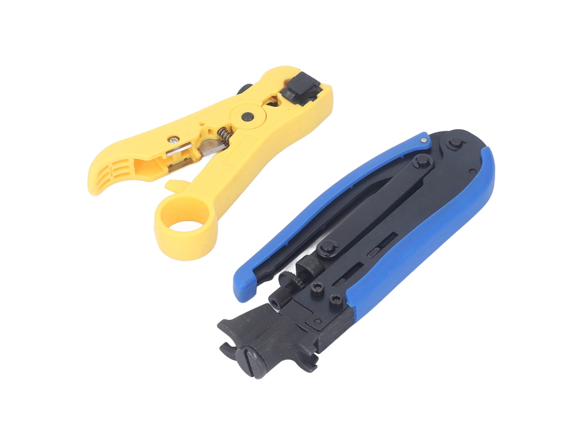 Ferramenta De Crimpar Cabos Coaxiais Laxiscreed Com Desencapador E 10 Conectores Para Instalação Fácil