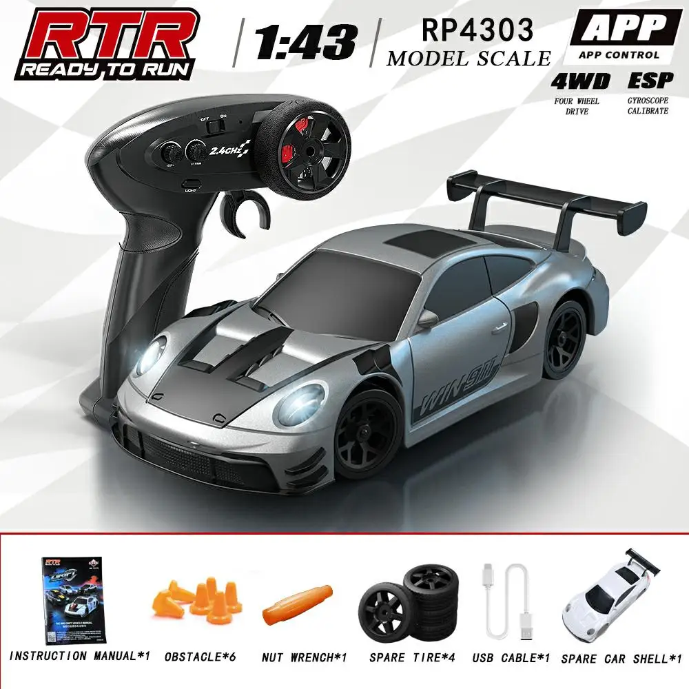 Carro de Drift Controlado Remotamente, Tração nas Quatro Rodas 2.4g, Estabilização por Giroscópio Esp, Controle Totalmente Proporcional. MDUG
