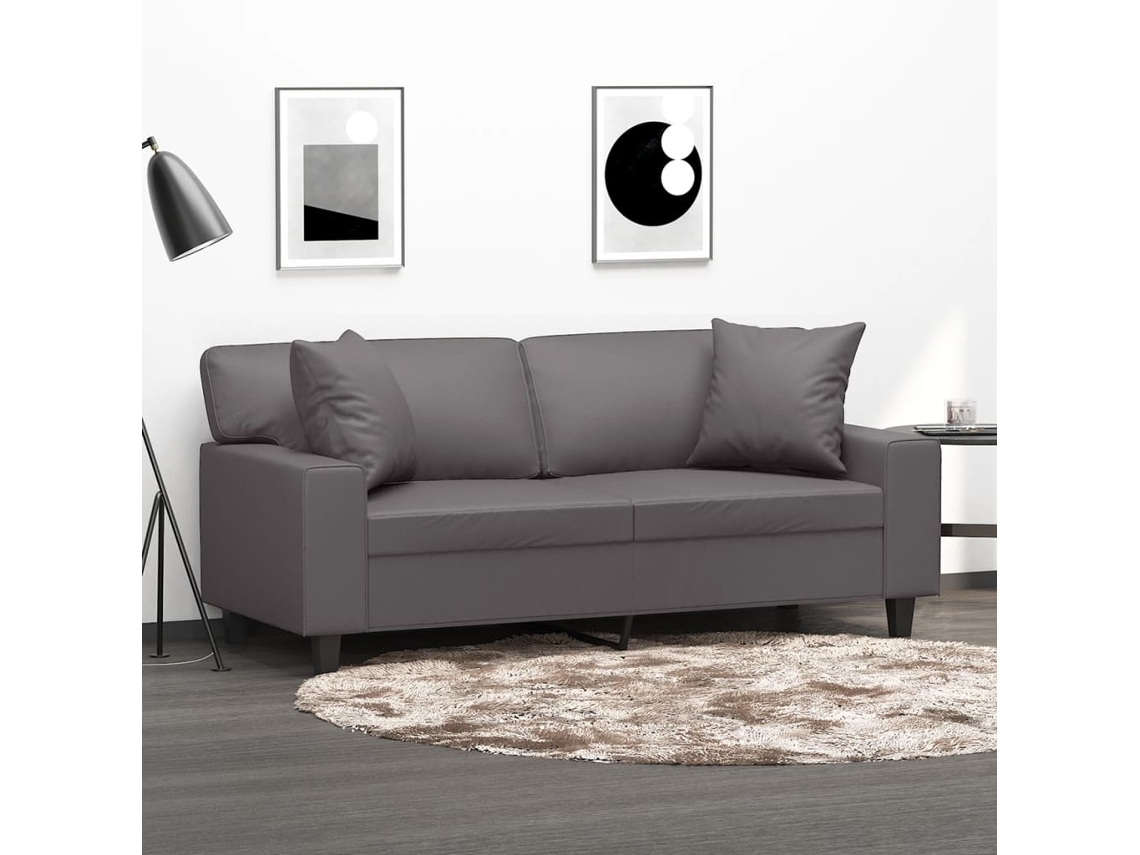 Vidaxl Sofá 2 Lugares + Almofadas Decorativas 140cm Couro Artif. Cinza
