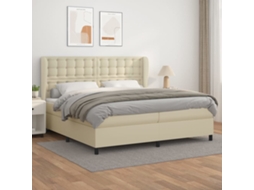 SYFAX™ Cama com Molas/colchão 200x200 Cm Couro Artificial Cor Creme