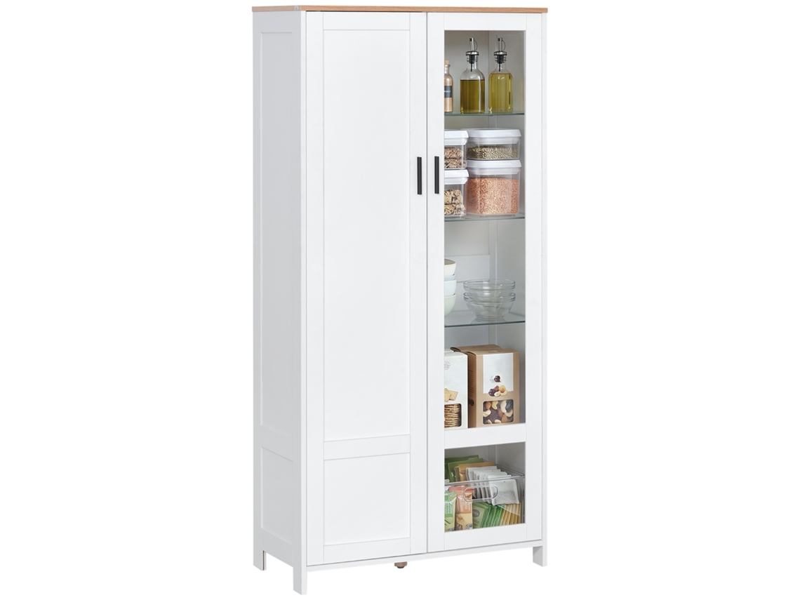 Aparador De Cozinha, Armário De Cozinha, Vitrine Com 7 Prateleiras, Incluindo 3 Prateleiras De Vidro, 76 X 36 X 160 Cm, Branco