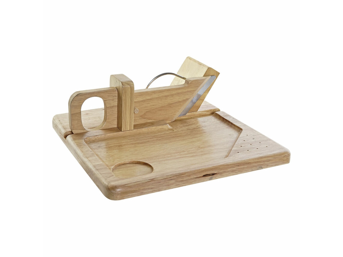 Cortador Dkd Home Decor Natural Madeira Da Borracha Aço Inoxidável (29 X 29 X 10 Cm)
