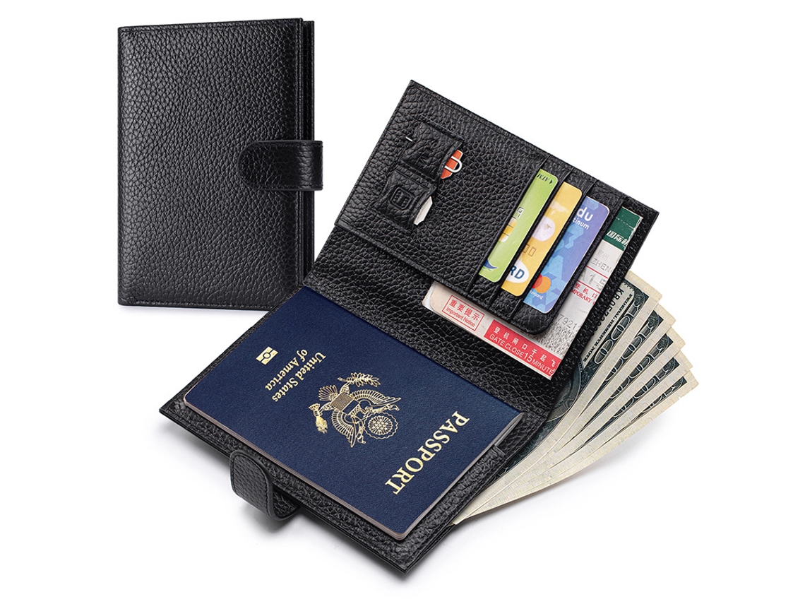 Porta-passaporte Com Rfid, Em Couro Genuíno, Para Passaporte, Cartão De Crédito E Documento Identidade, Preto
