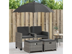 Vidaxl Sofá De Jardim 2 Lugares Com Guarda-sol Bancos Vime Pe Cinzento