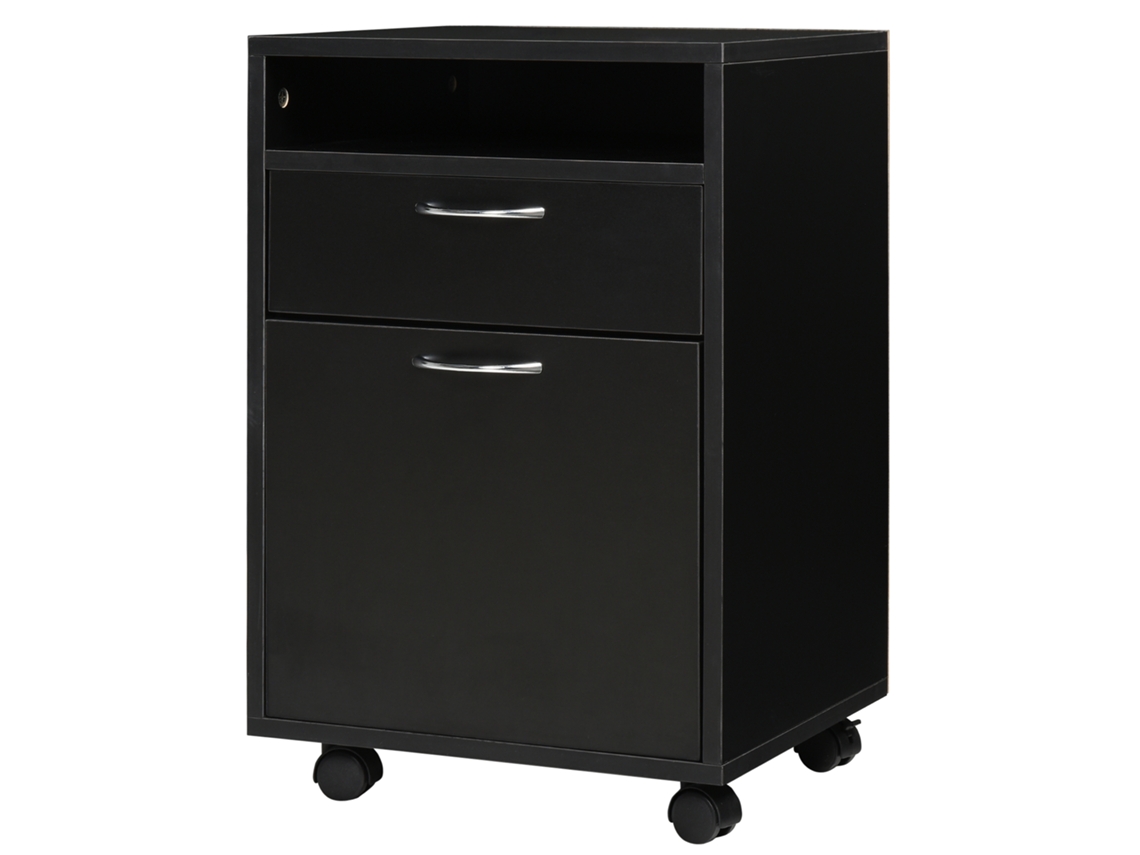 Pedestal Mesa Armazenamento Rodas Gaveta Nicho MDF Preto S/MARCA